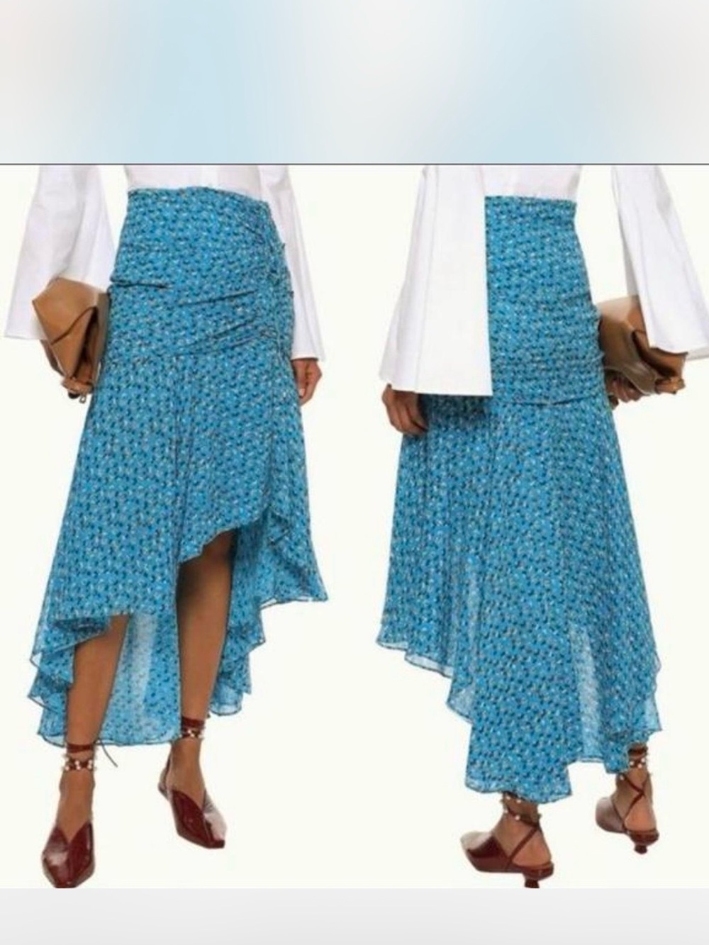 Veronica Beard Turquoise Blue Floral High-Waist Asymmetric Hem Skirt